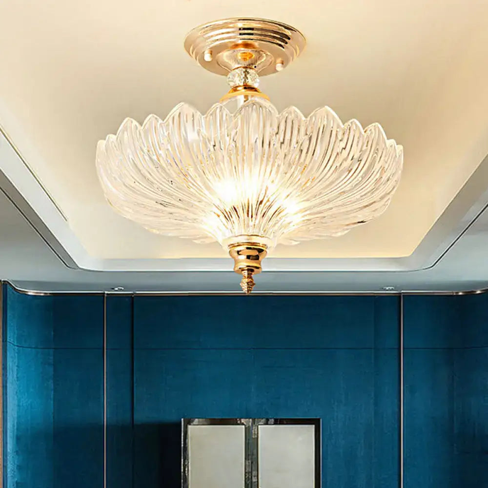 DecorBites™ Traditional Crystal Ceiling Light with Scalloped Design and 3 Lights in Black/Gold - Ideal for Dining Room (12"/16" Wide)