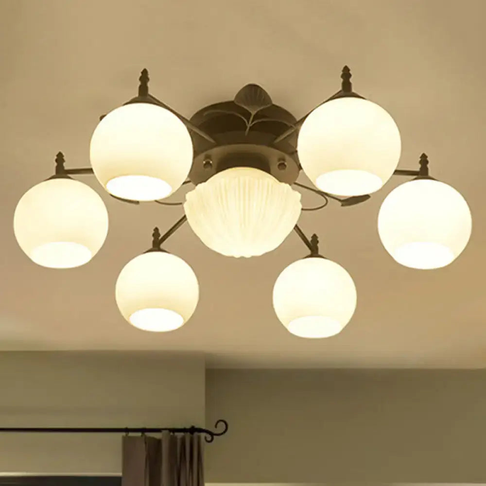 DecorBites™ Semi Mount Bubble Shade Living Room Ceiling Light - Traditional White Glass with 5/7 Lights - Black