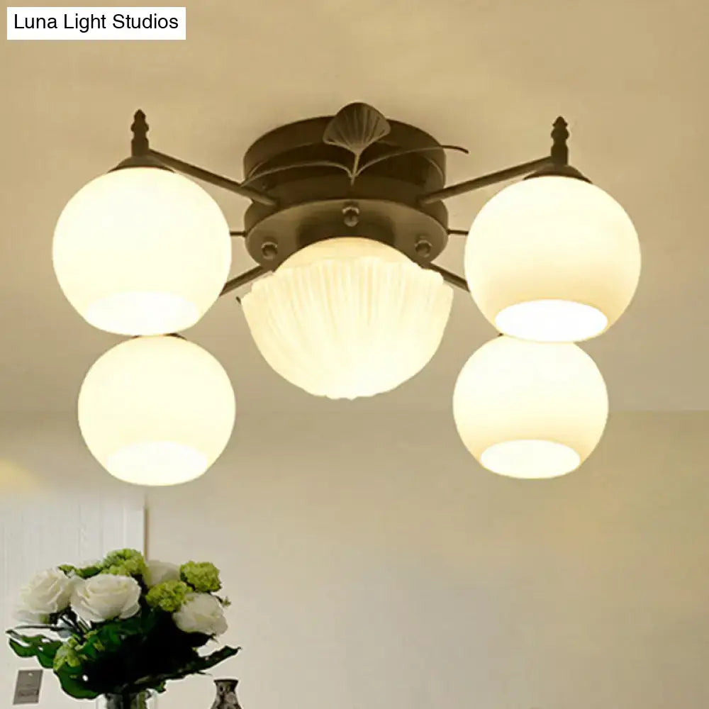 DecorBites™ Semi Mount Bubble Shade Living Room Ceiling Light - Traditional White Glass with 5/7 Lights - Black