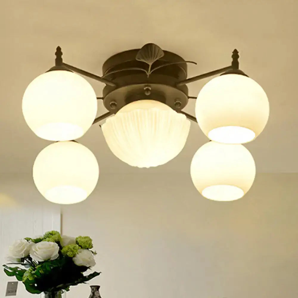 DecorBites™ Semi Mount Bubble Shade Living Room Ceiling Light - Traditional White Glass with 5/7 Lights - Black