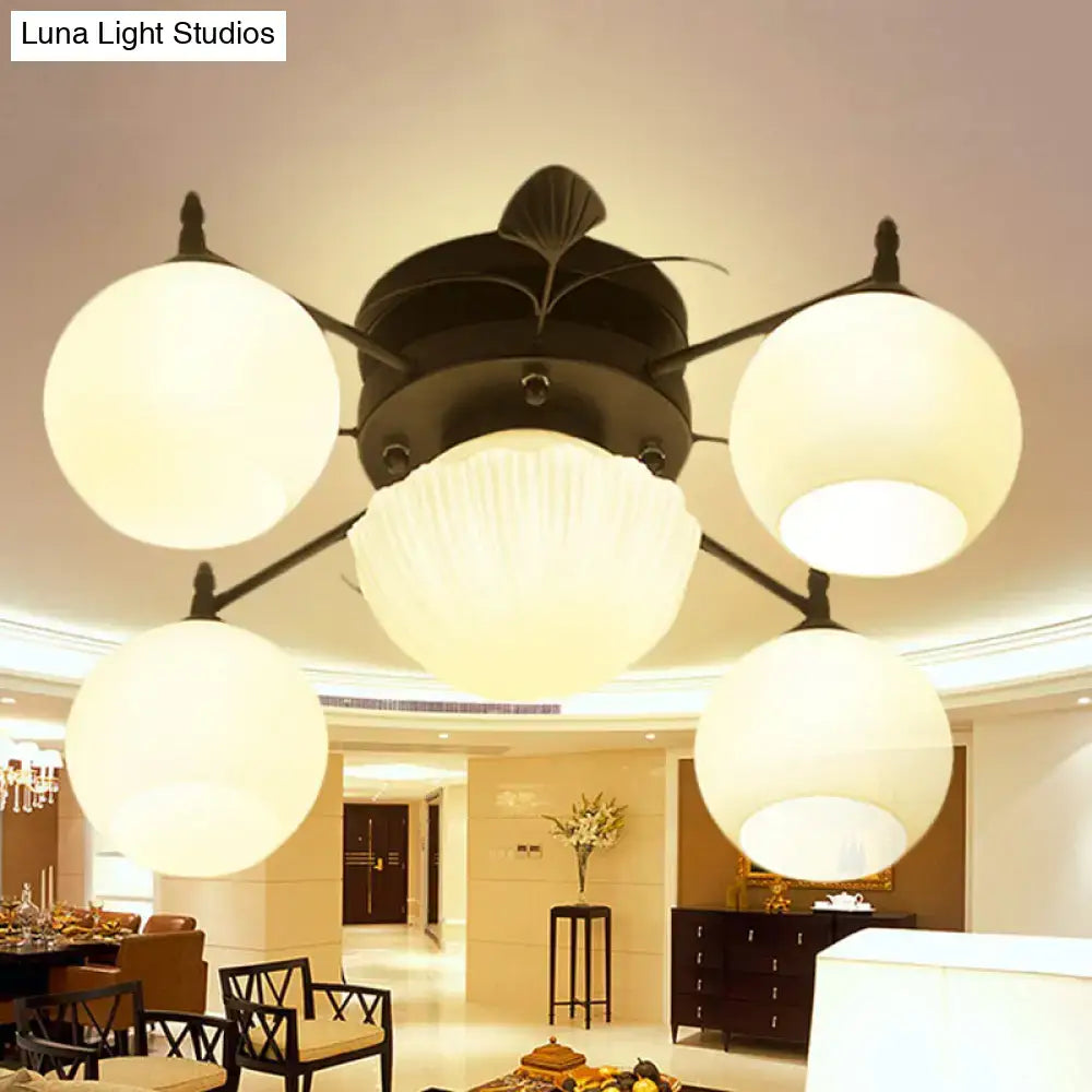 DecorBites™ Semi Mount Bubble Shade Living Room Ceiling Light - Traditional White Glass with 5/7 Lights - Black