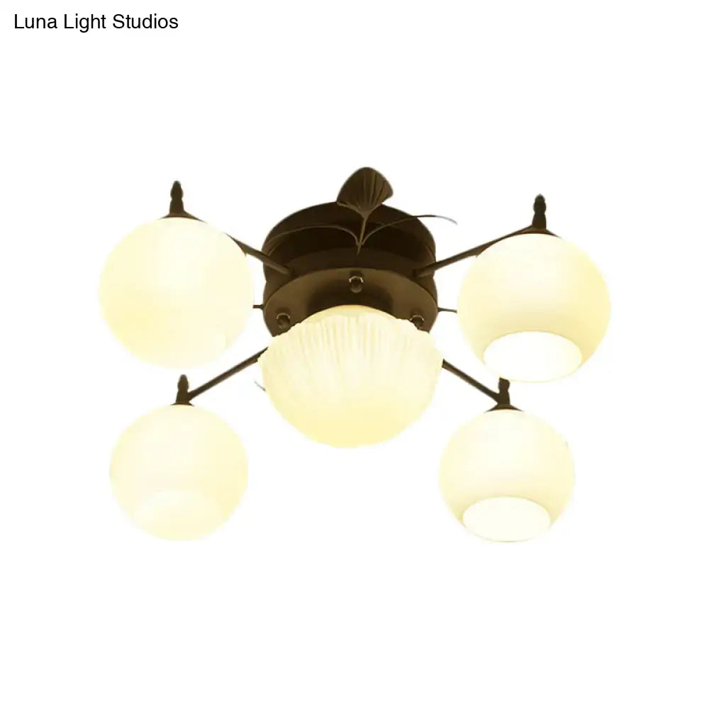 DecorBites™ Semi Mount Bubble Shade Living Room Ceiling Light - Traditional White Glass with 5/7 Lights - Black