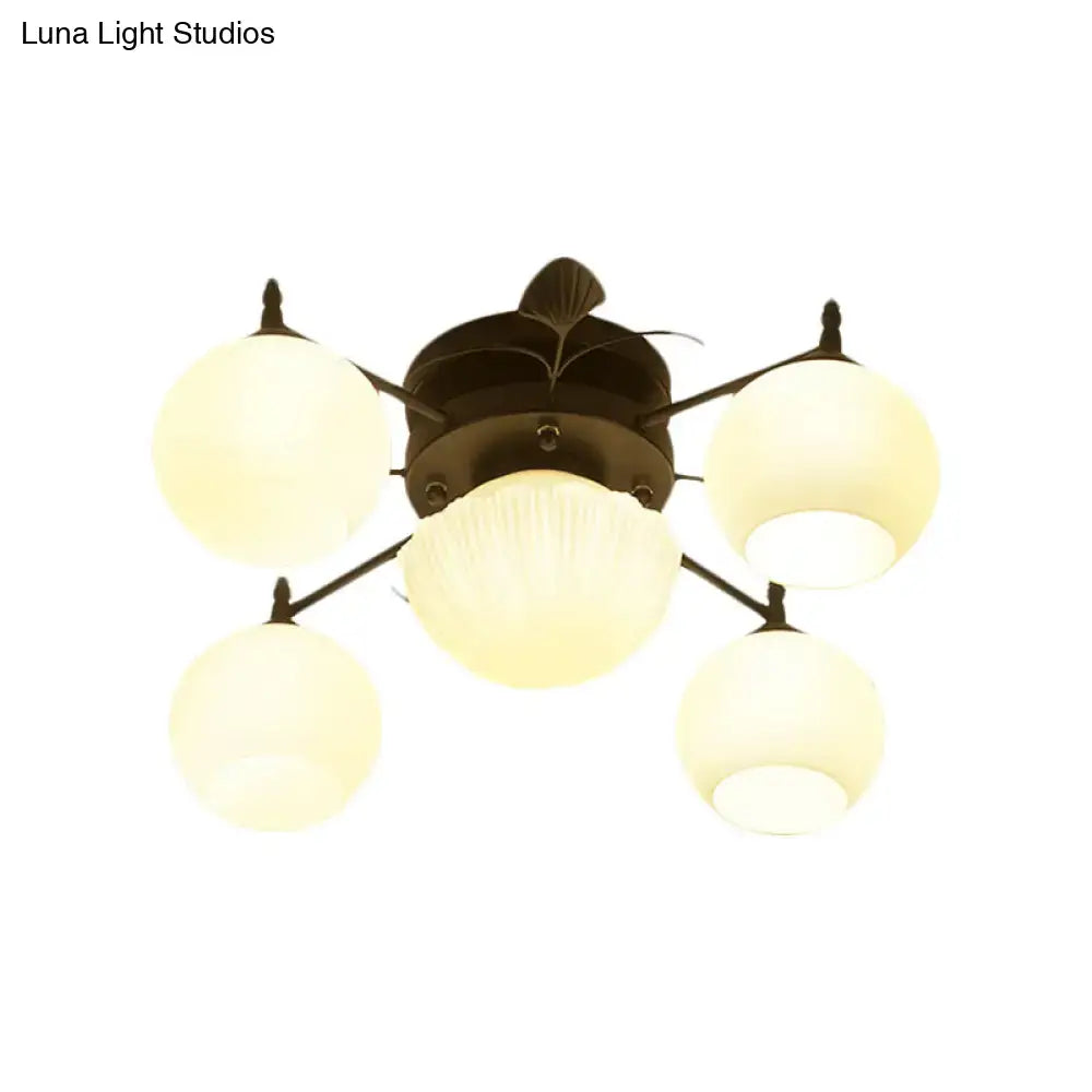 DecorBites™ Semi Mount Bubble Shade Living Room Ceiling Light - Traditional White Glass with 5/7 Lights - Black