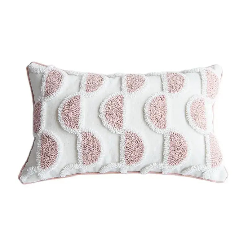 Tufted white & blush pink cotton loop cushion cover living room