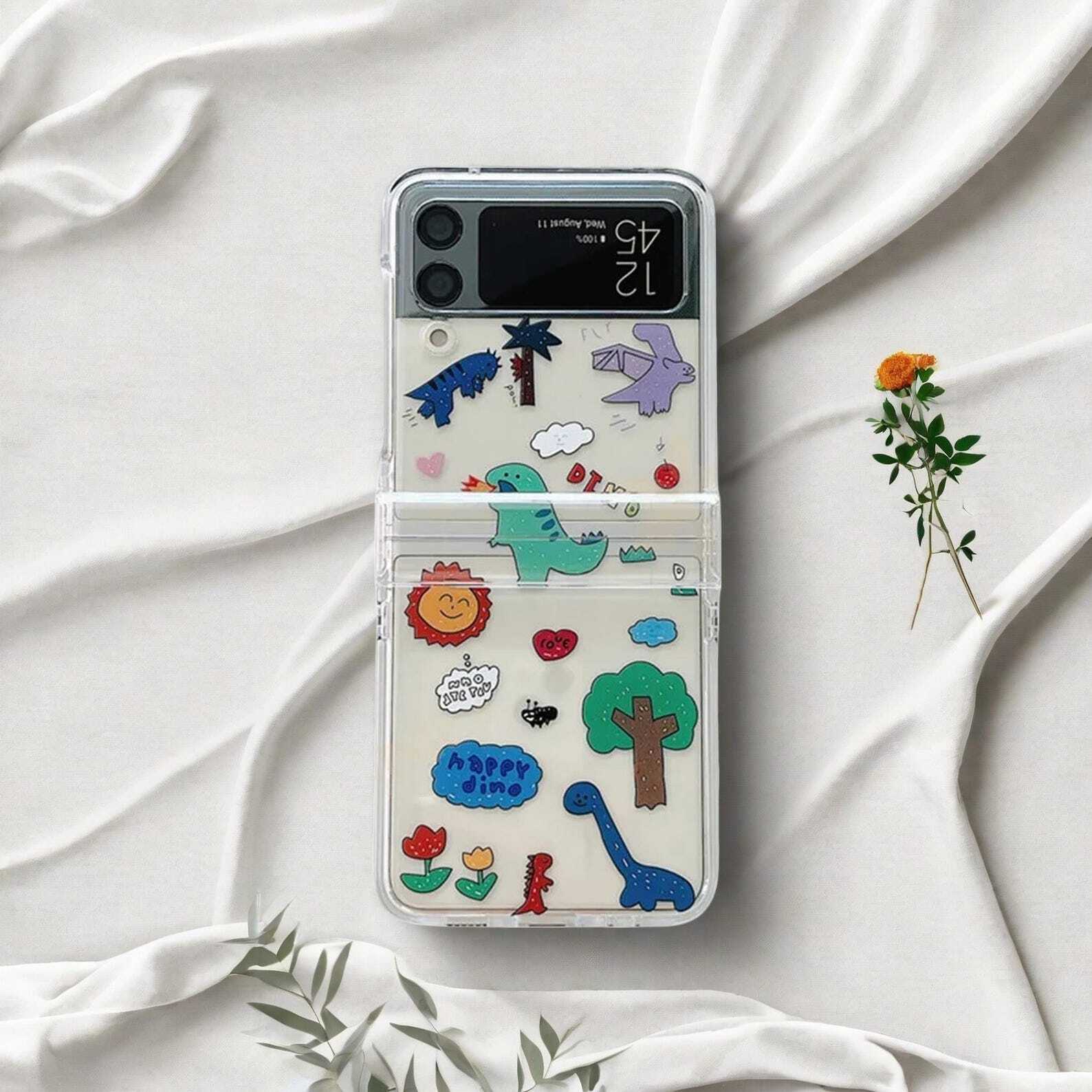 Cute Cartoon Phone Case for Samsung Galaxy Z Flip 3/4/5/6 5G - Luxury Hard PC 3-in-1 Protective Cover with Adorable Design and Durable Build