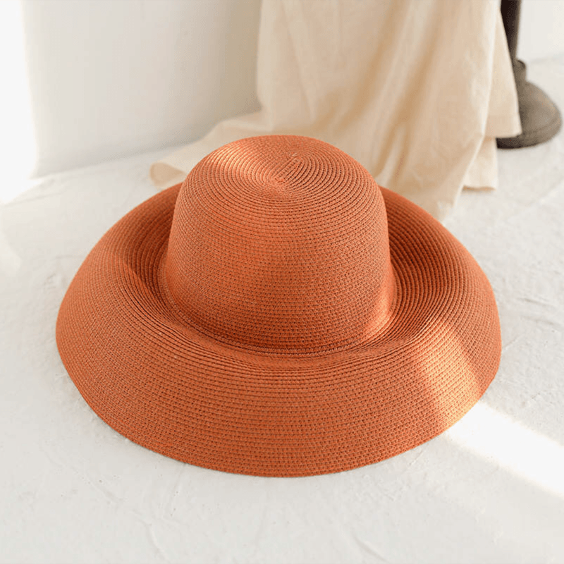 Unique Vintage Handmade Women Summer Hat Stylish Design Women's Summer Hat  Beach Holiday Foldable Comfortable Hat For Summer Portable Luxury Female Wide Hat Solid Color