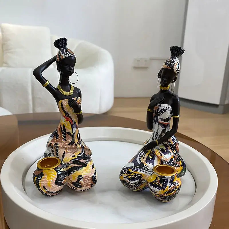 Vibrant african black woman candlestick – living room exotic decor