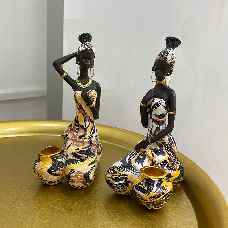 Vibrant african black woman candlestick – living room exotic decor