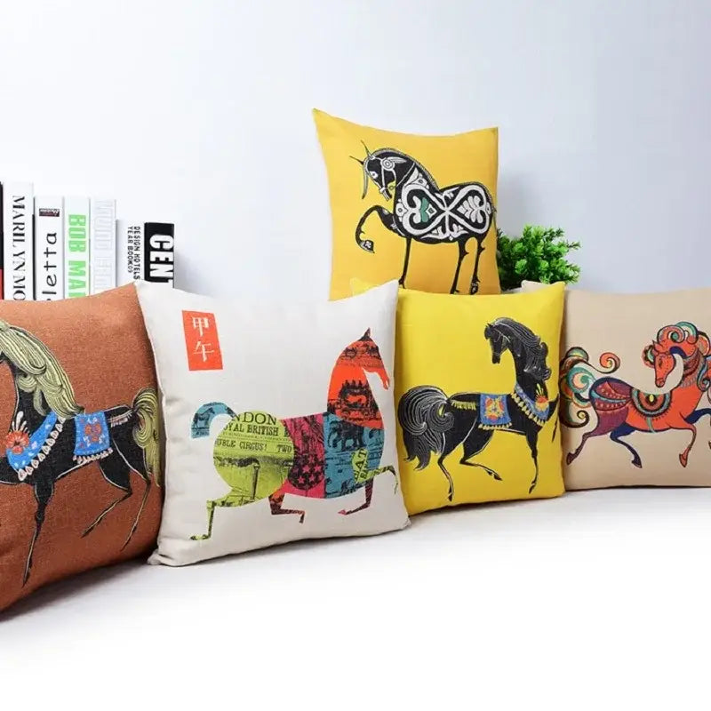 Vibrant horse pattern decorbites cotton linen sofa pillowcase living room
