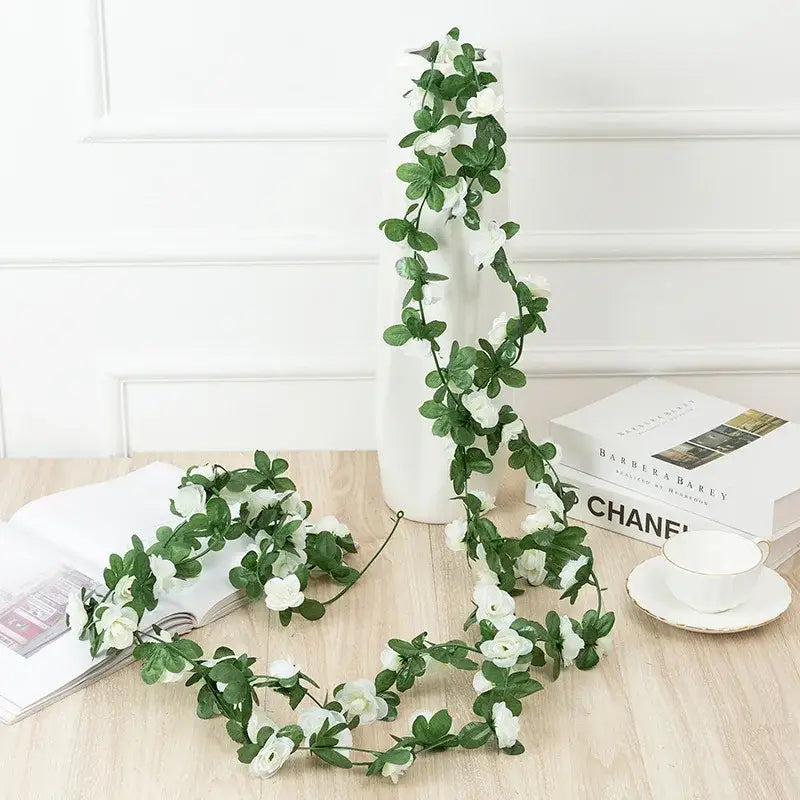 Vibrant multi colored rose flowers vine garland living room decor