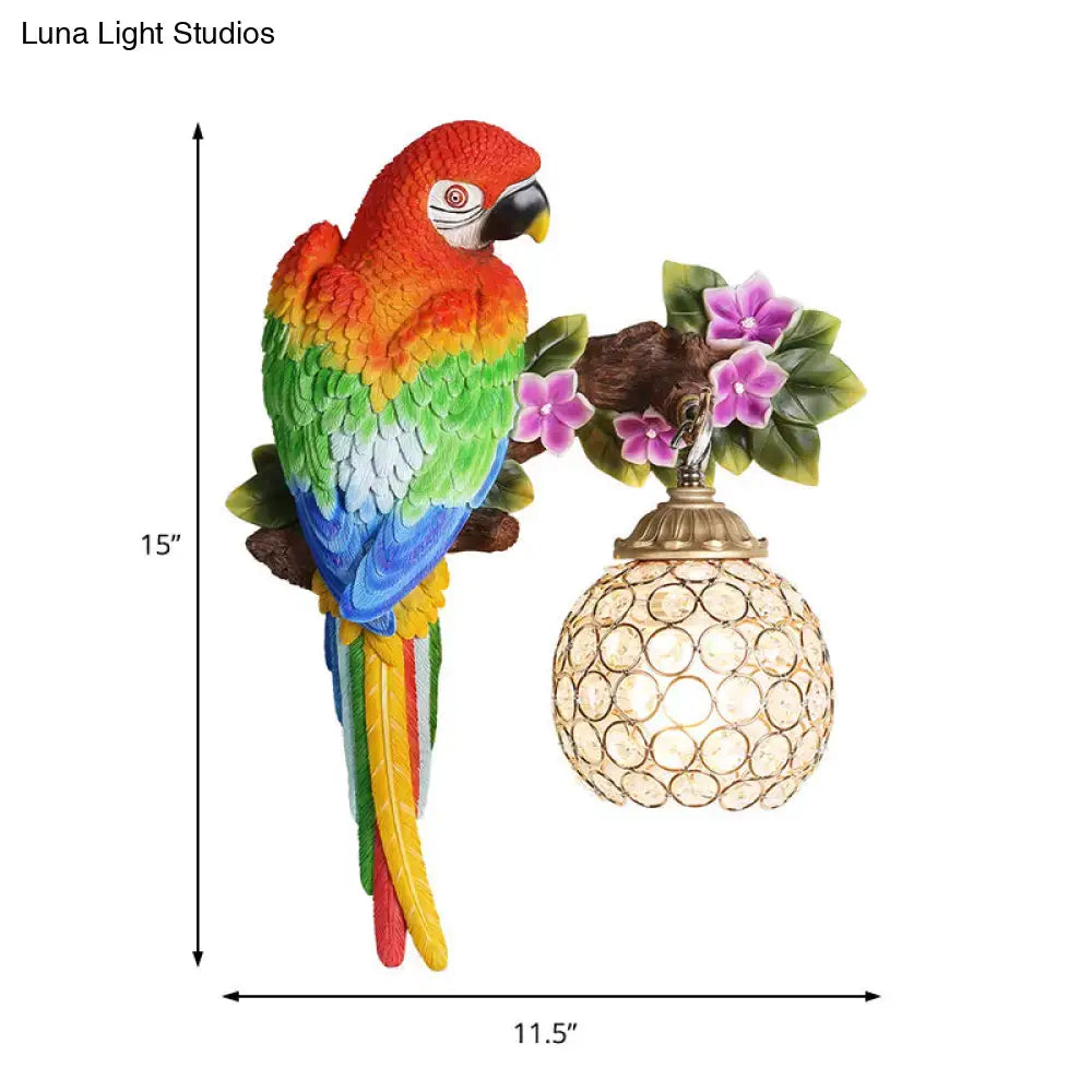 Vibrant parrot wall sconce with crystal lampshade bedroom led light