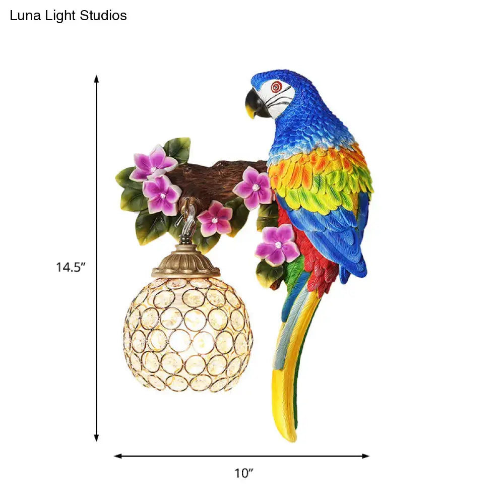 Vibrant parrot wall sconce with crystal lampshade bedroom led light