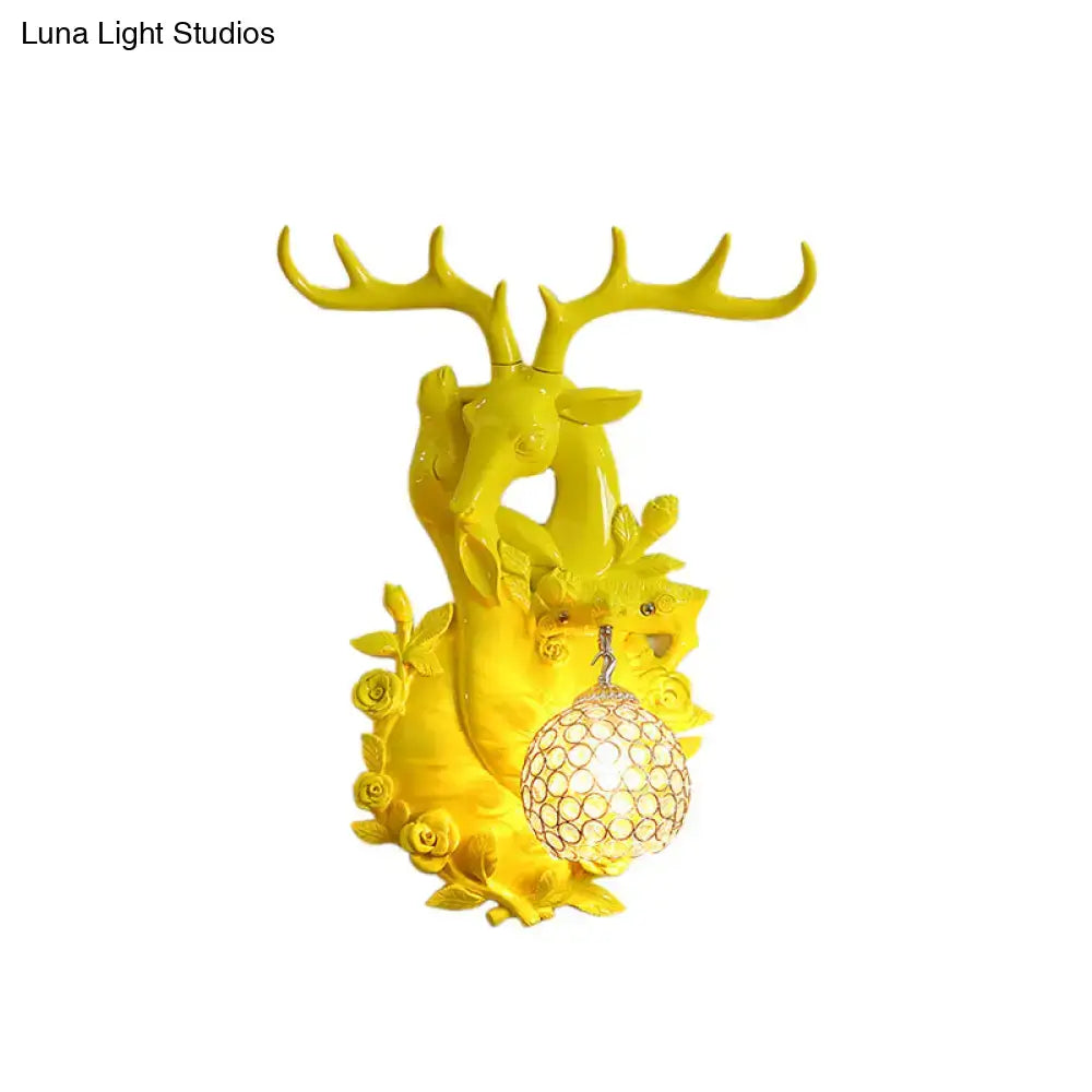 DecorBites™ Loft Style Wall Mounted Sconce with Clear Crystal Shade, Blue/Gold Finish and Deer Head Accent