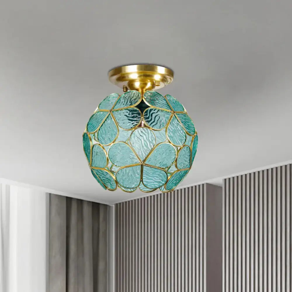 Victorian turquoise stained glass flower ceiling fixture bedroom light
