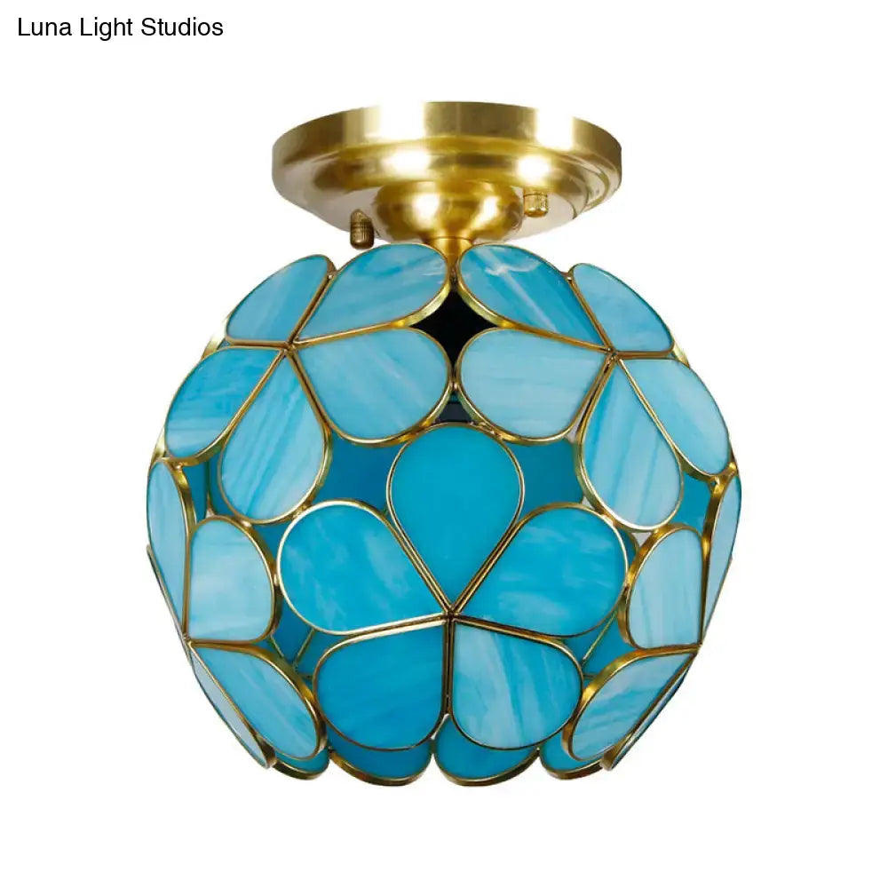 Victorian turquoise stained glass flower ceiling fixture bedroom light
