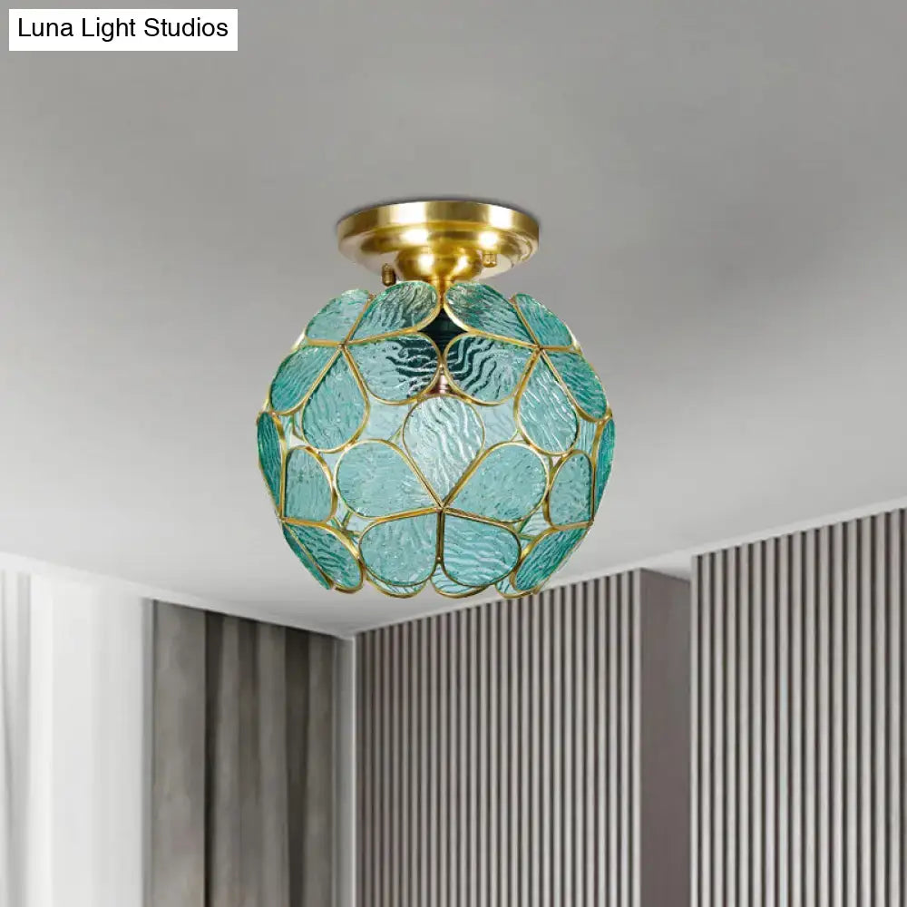 Victorian turquoise stained glass flower ceiling fixture bedroom light