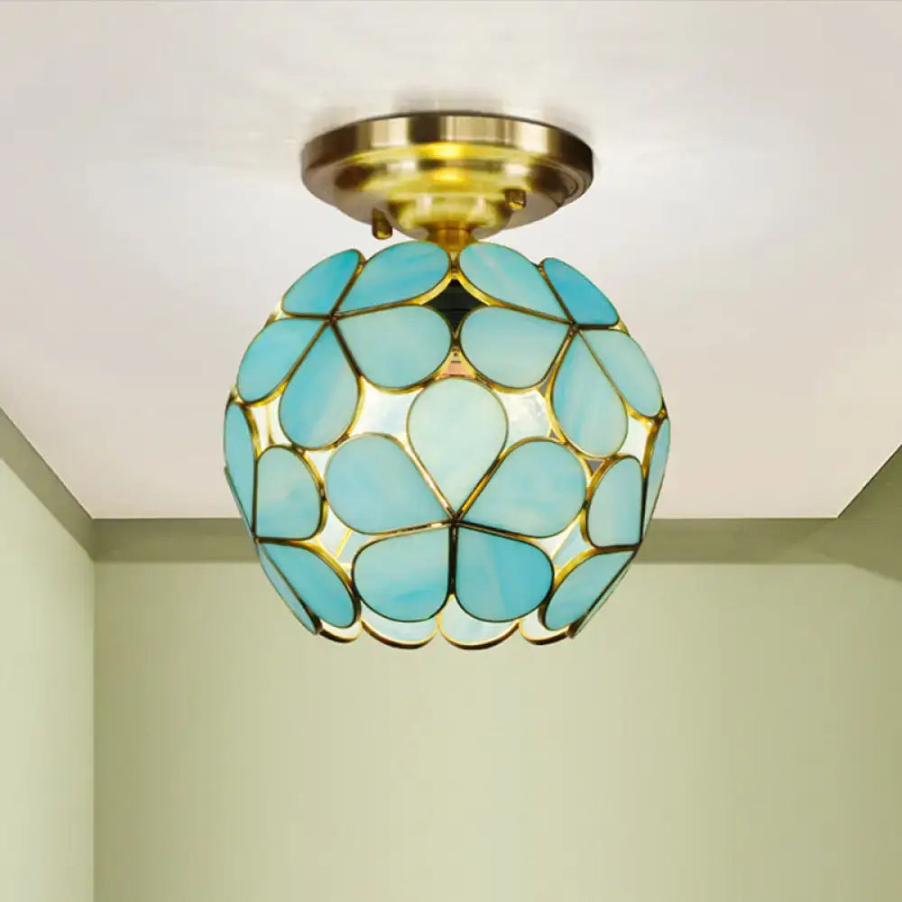 Victorian turquoise stained glass flower ceiling fixture bedroom light