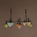 DecorBites™ Rustic Star-Shaped Stained Glass Dining Room Chandelier with 8 Pendant Lights and Hanging Rod