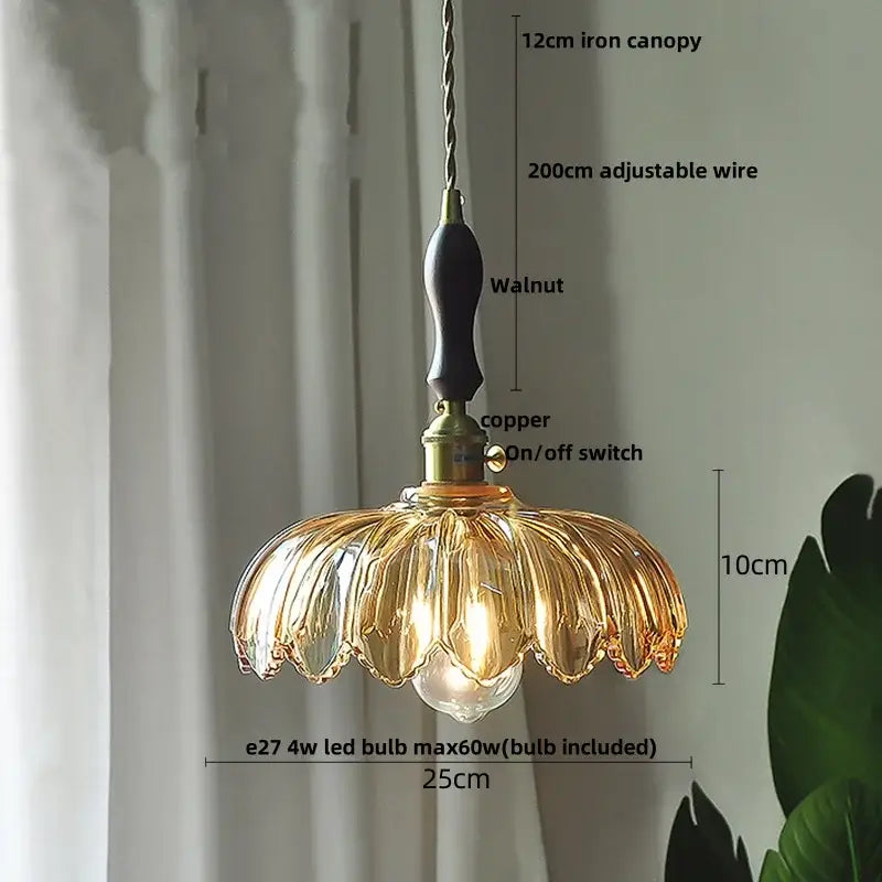 DecorBites™ Amber Flower Glass Pendant Lamp LED Knob Switch Nordic Modern Hanging Lights
