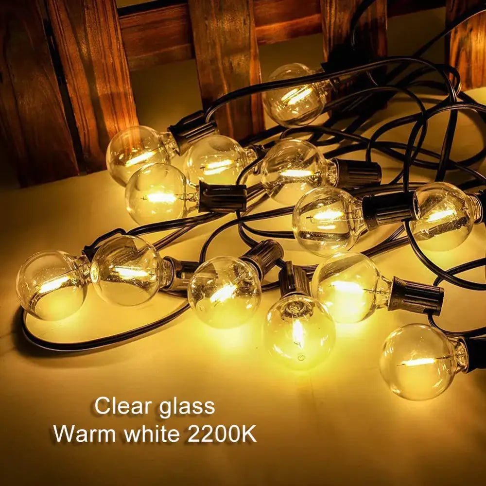 Vintage amber glass 25pcs g40 led string lights for patio and garden