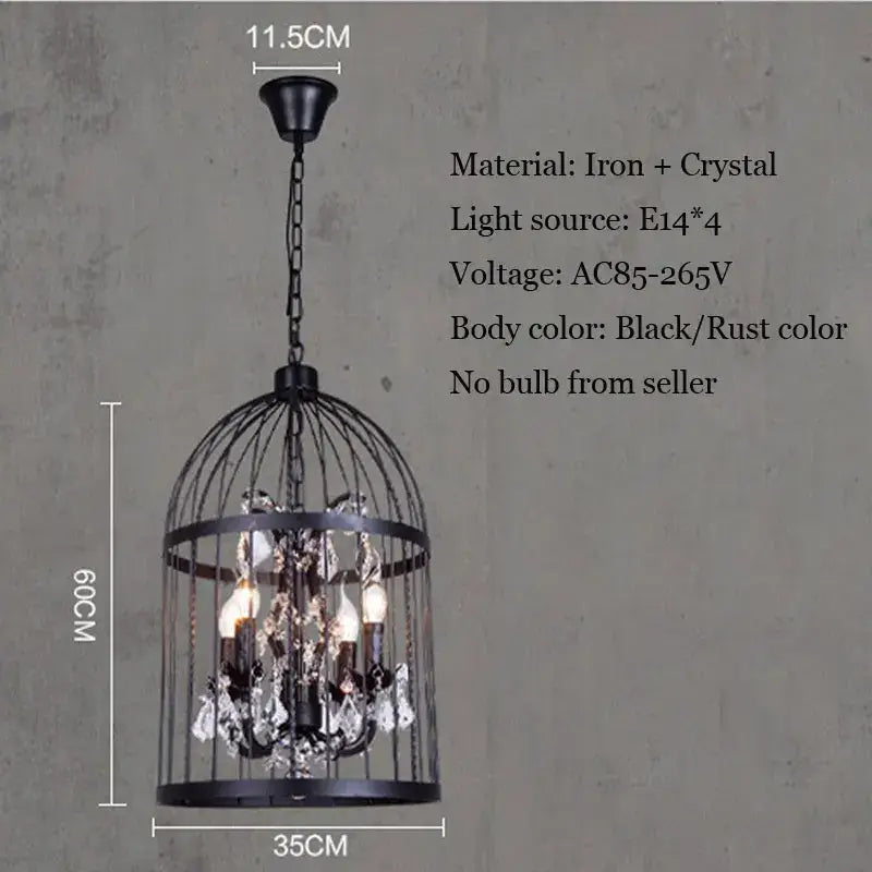 Vintage black crystal bird cage pendant light dining room chandelier