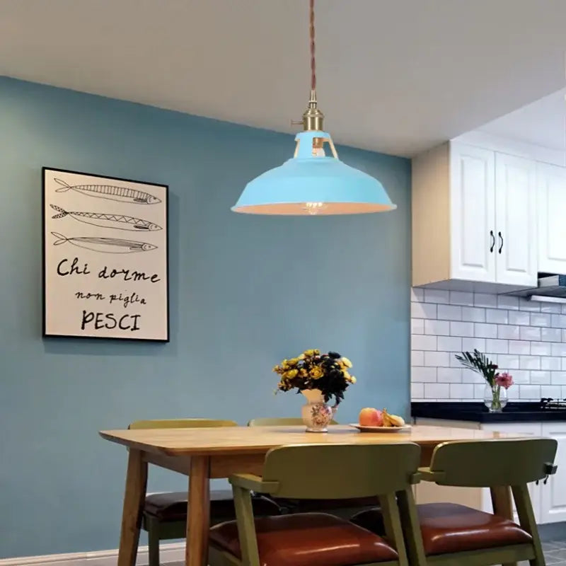 Vintage blue iron art pendant light kitchen ceiling lamp