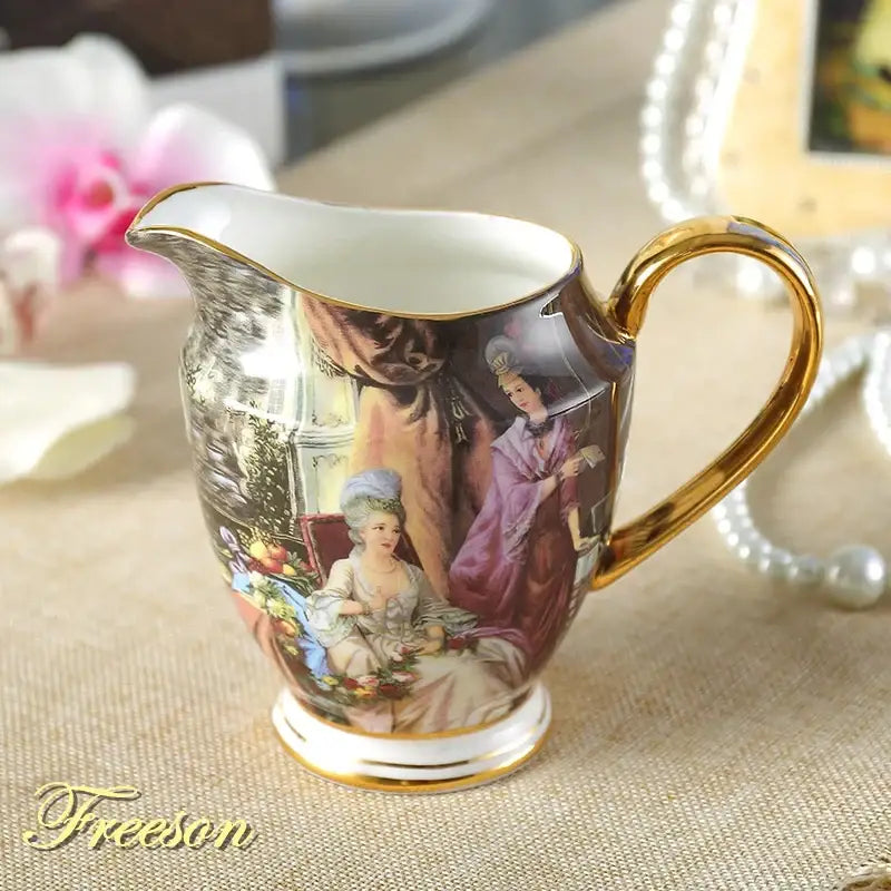 Vintage bone china milk jug with gold trim dining room creamer