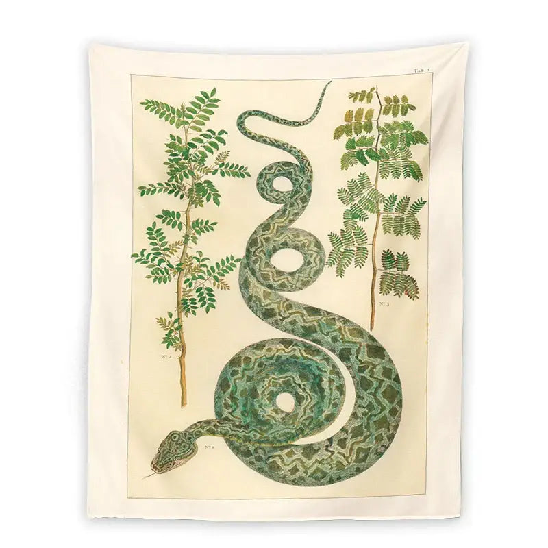 Vintage botanical celestial snake tapestry wall hanging bedroom decor