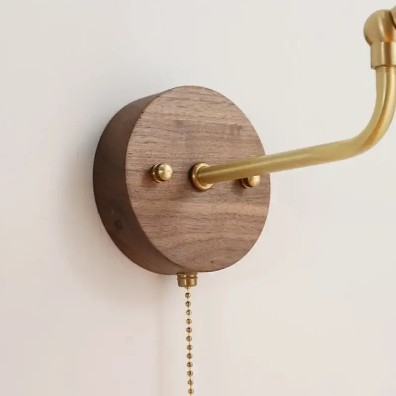 Vintage brass amber glass led wall lights pull chain bedroom sconce