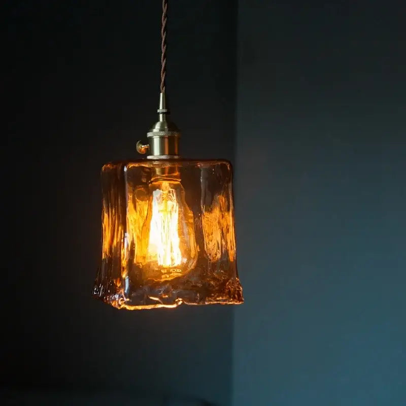 Vintage brass amber glass pendant light for kitchen island