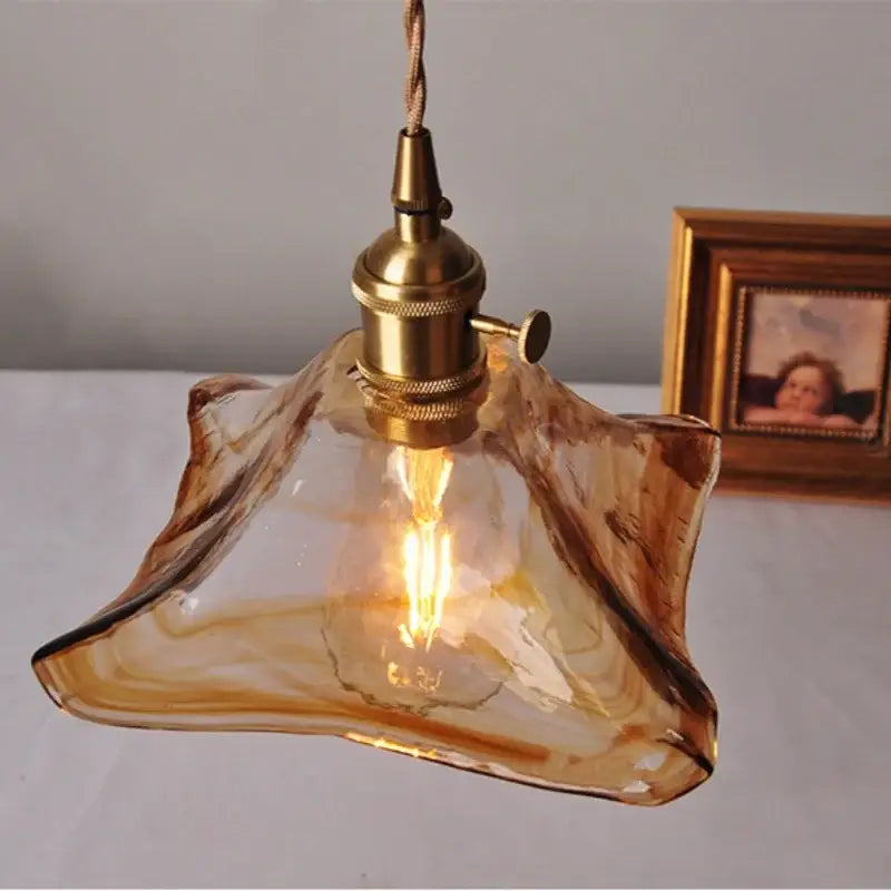 DecorBites™ Amber Glass Pendant Light Fixture with Copper Knob Switch