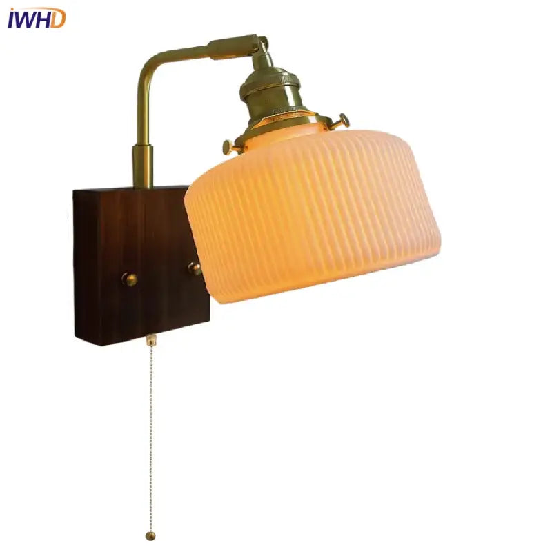 Vintage brass and amber glass wall sconce bedroom ceramic led wall light