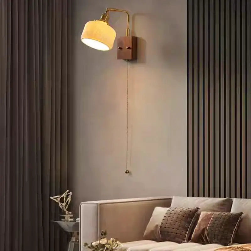 Vintage brass and amber glass wall sconce bedroom ceramic led wall light