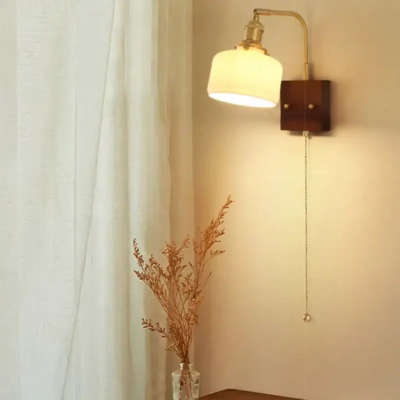 Vintage brass and amber glass wall sconce bedroom ceramic led wall light