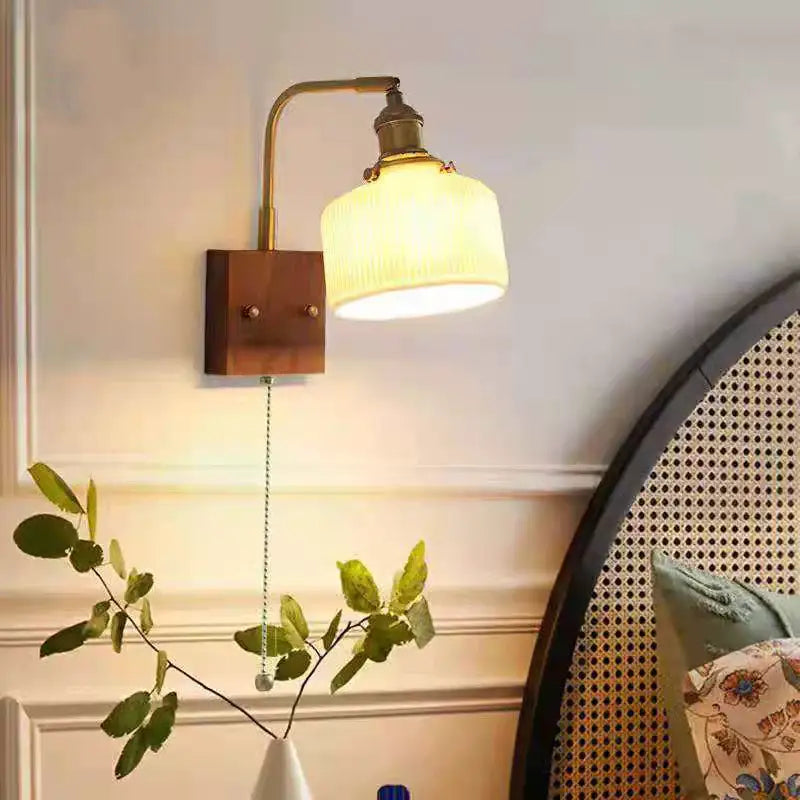 Vintage brass and amber glass wall sconce bedroom ceramic led wall light