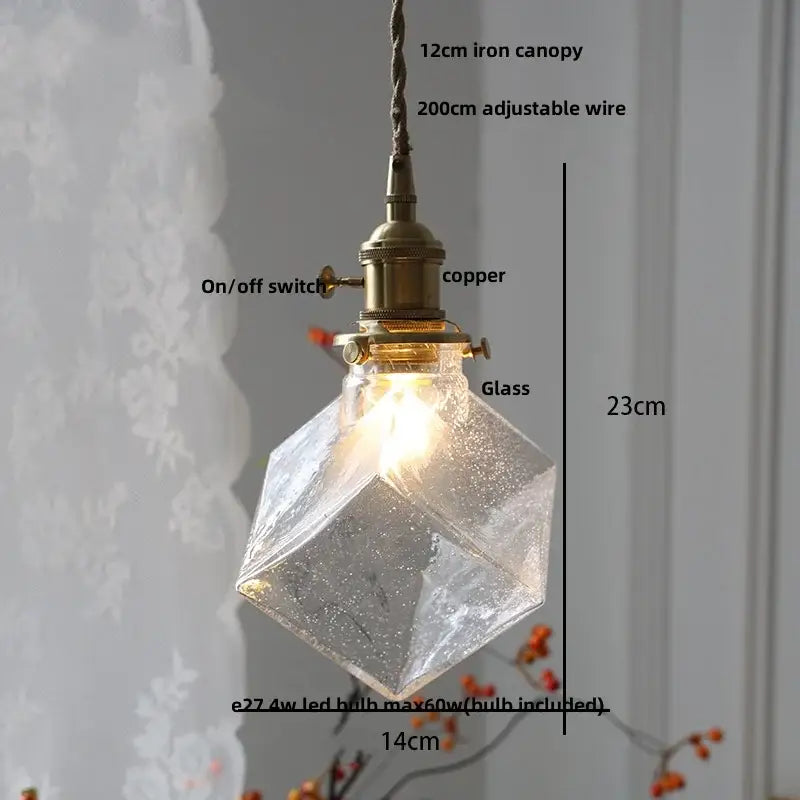 Vintage brass and clear glass led pendant light kitchen hanging lamp