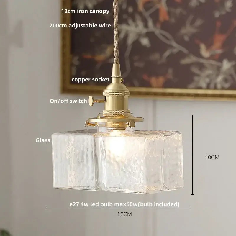 Vintage brass and clear glass led pendant light kitchen hanging lamp