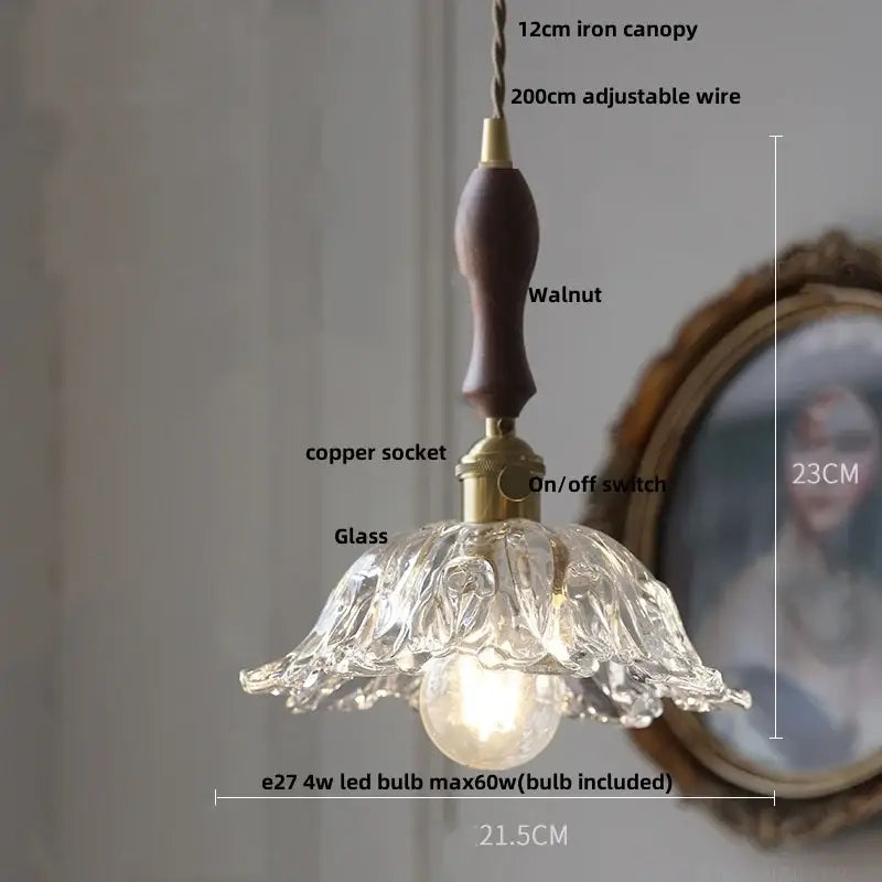 Vintage brass and clear glass led pendant light kitchen hanging lamp