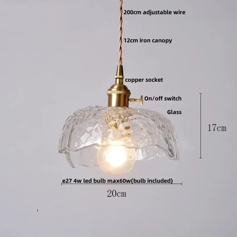 Vintage brass and clear glass led pendant light kitchen hanging lamp