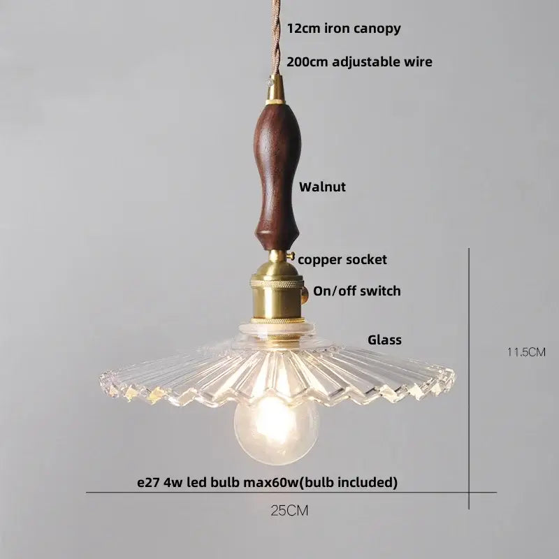 Vintage brass and clear glass led pendant light kitchen hanging lamp