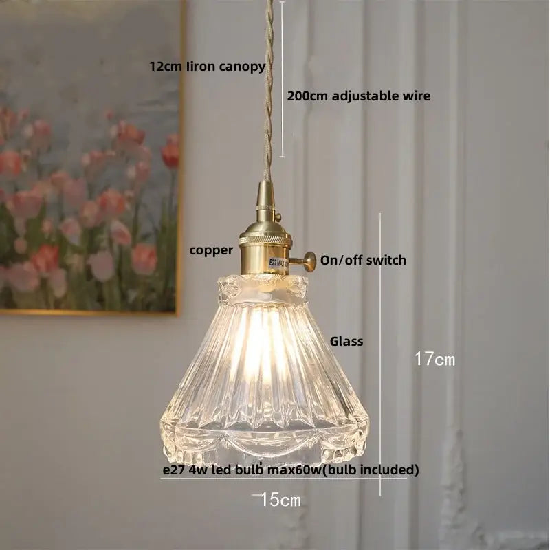 Vintage brass and clear glass led pendant light kitchen hanging lamp