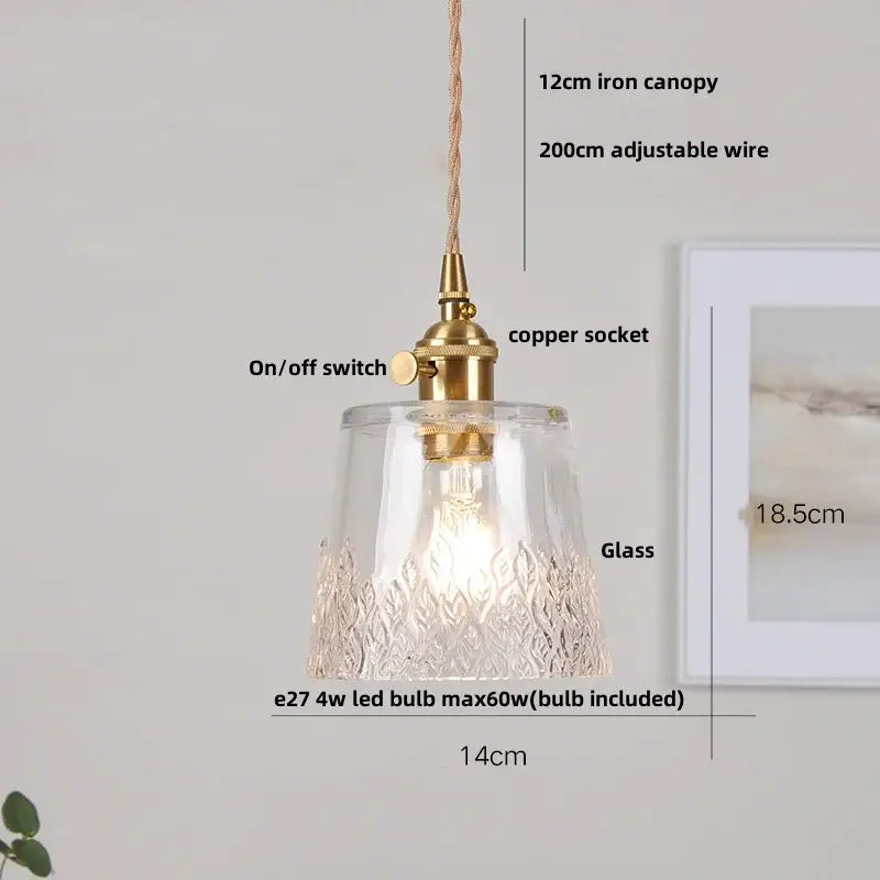 Vintage brass and clear glass led pendant light kitchen hanging lamp