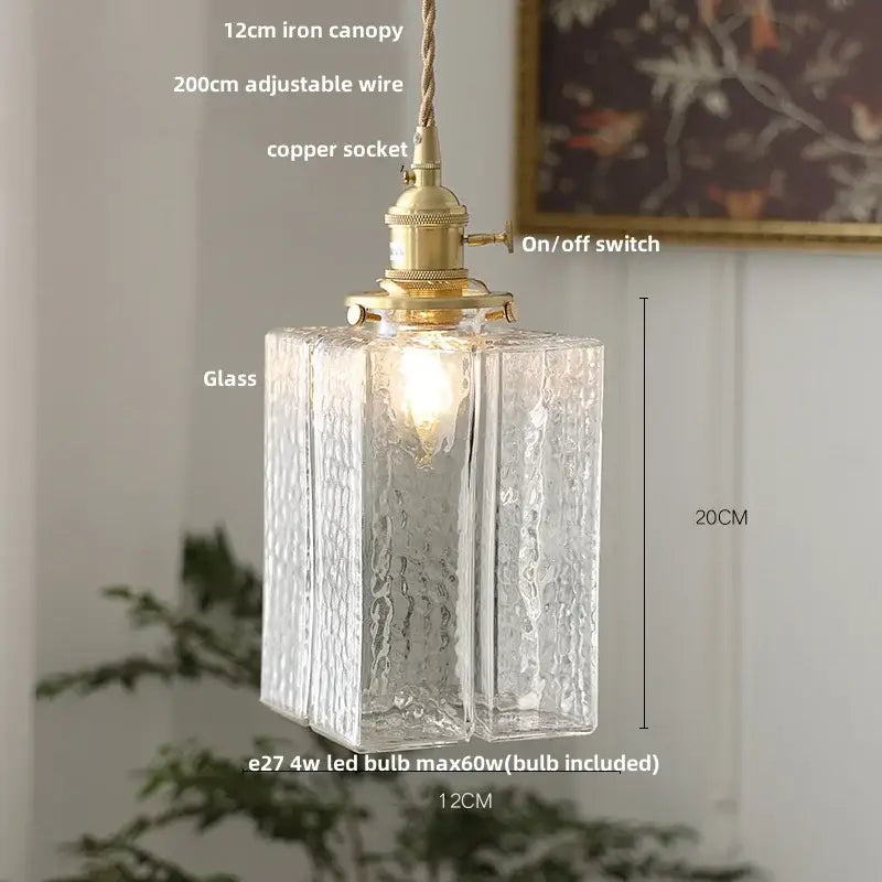 Vintage brass and clear glass led pendant light kitchen hanging lamp