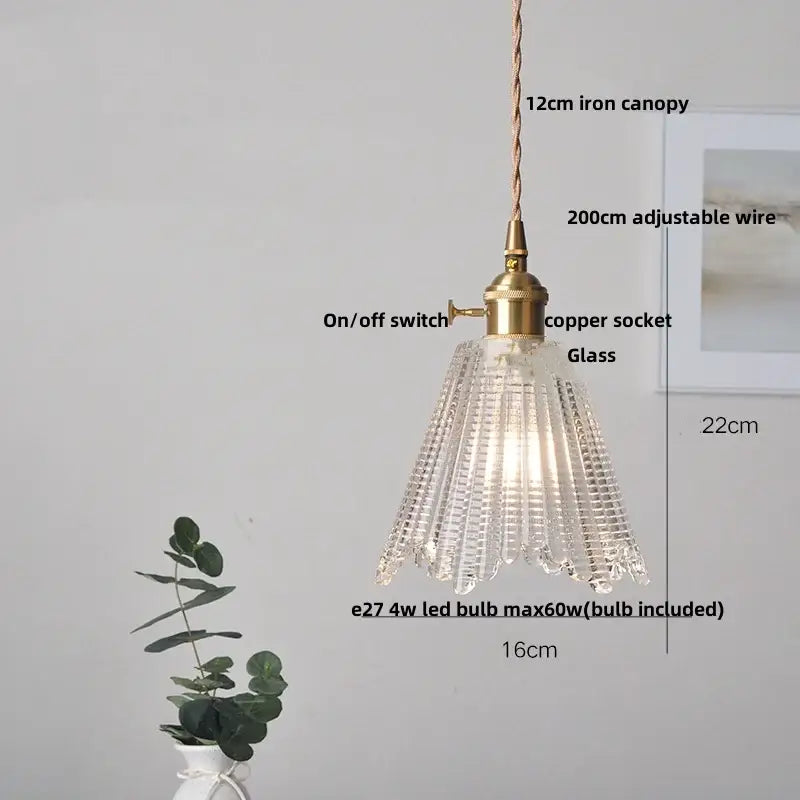 Vintage brass and clear glass led pendant light kitchen hanging lamp