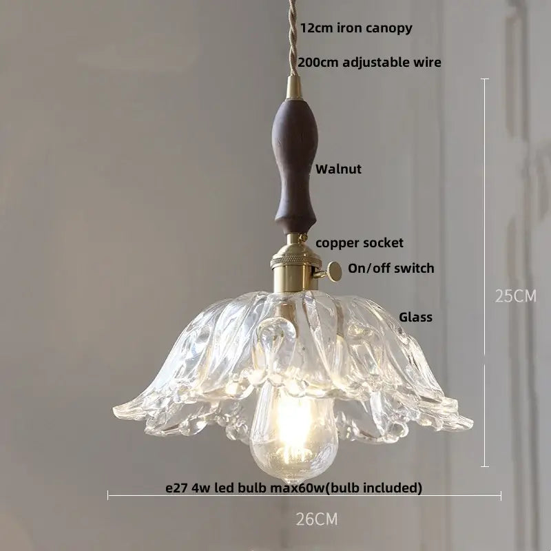 Vintage brass and clear glass led pendant light kitchen hanging lamp