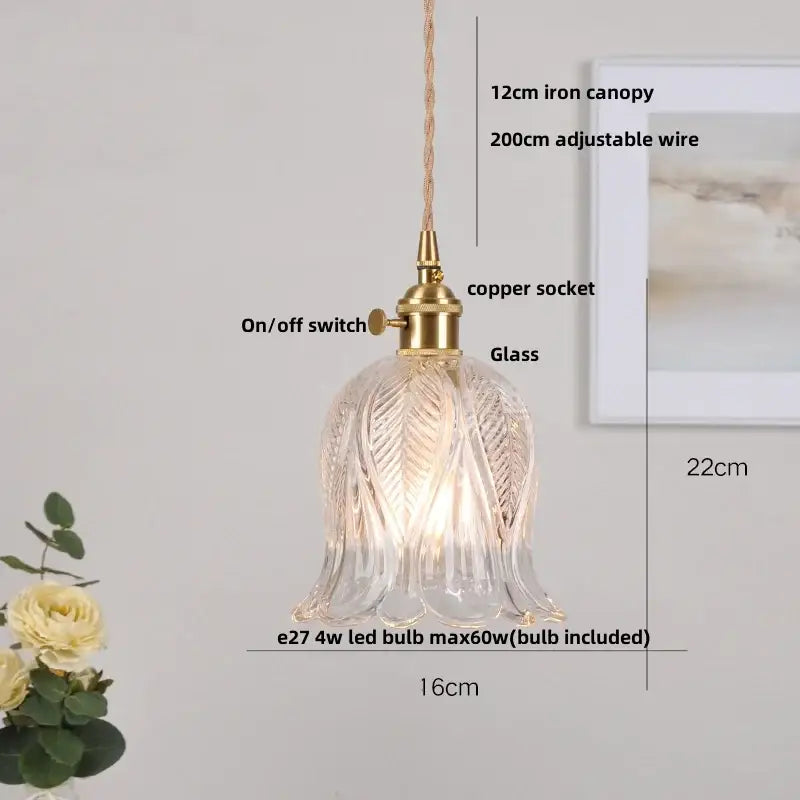 Vintage brass and clear glass led pendant light kitchen hanging lamp