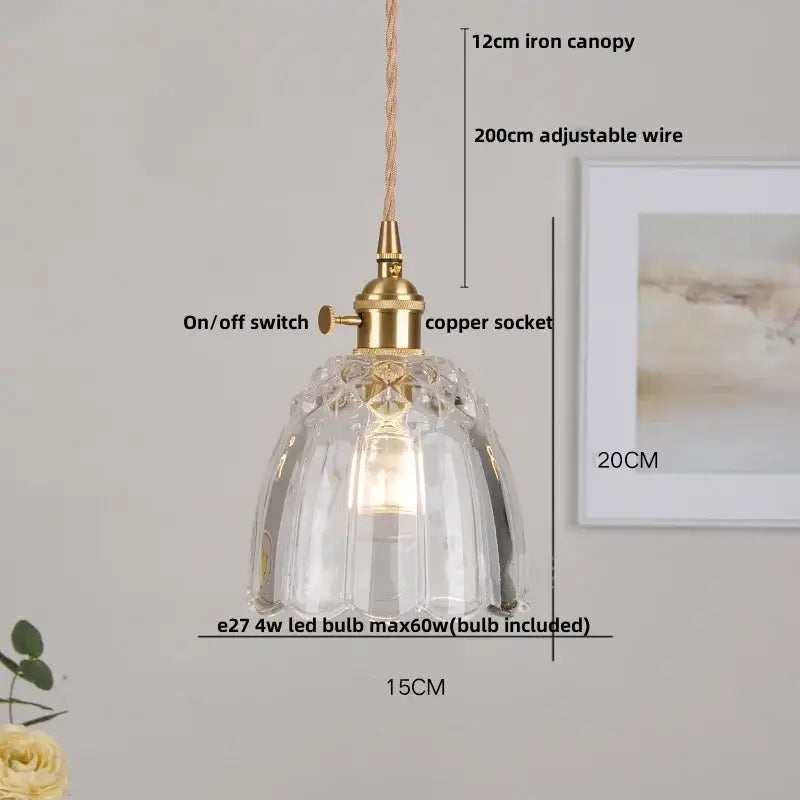 Vintage brass and clear glass led pendant light kitchen hanging lamp