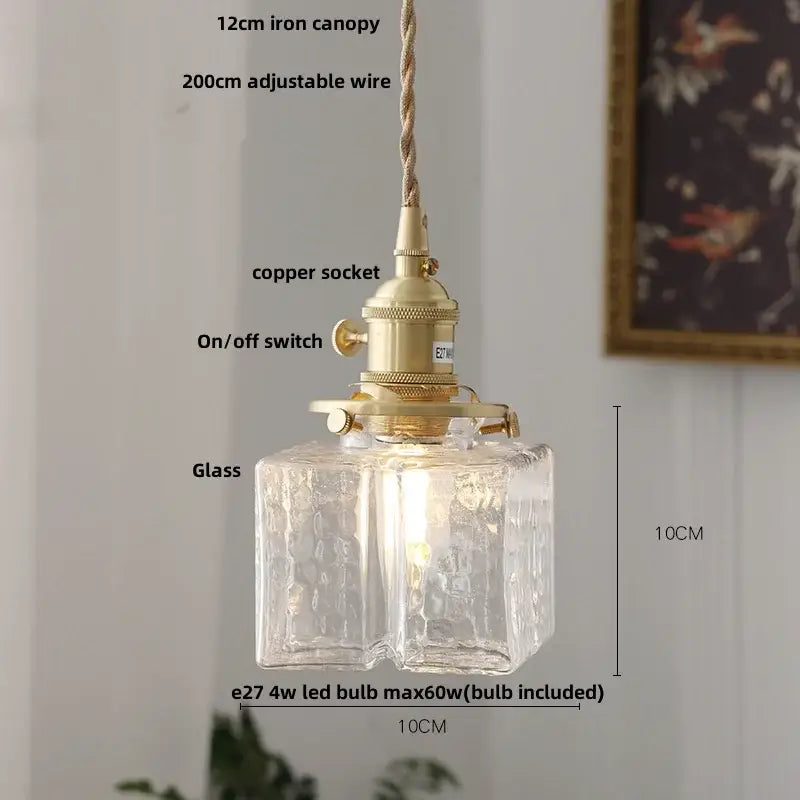 Vintage brass and clear glass led pendant light kitchen hanging lamp