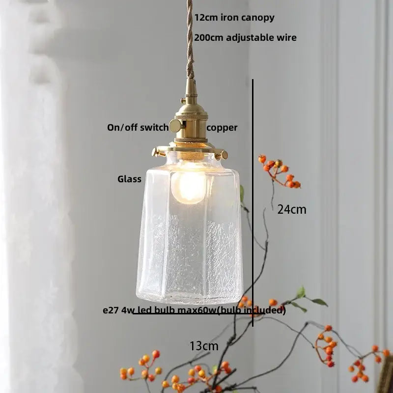 Vintage brass and clear glass led pendant light kitchen hanging lamp