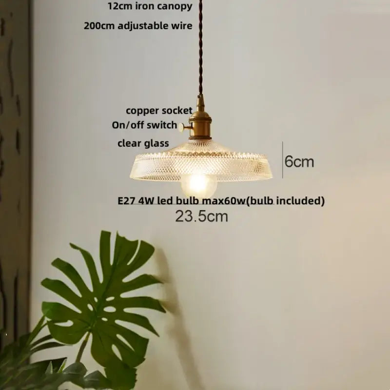 Vintage brass and clear glass led pendant light kitchen hanging lamp
